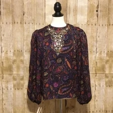 Vintage Oscar de la Renta Miss O 80’s Paisley 100% Silk Top Sz 8