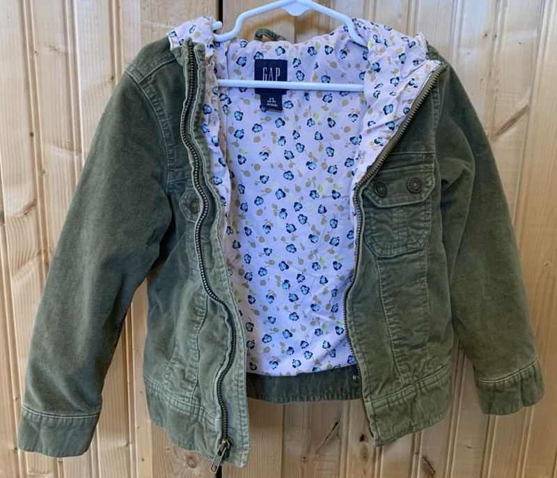 Baby Gap Green Velvet Utility Coat Jacket Girls XS 4-5