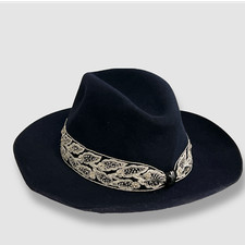 700 Borsalino Women's Blue Alessandria Felt Brim Beads Band Fedora Hat Size 57