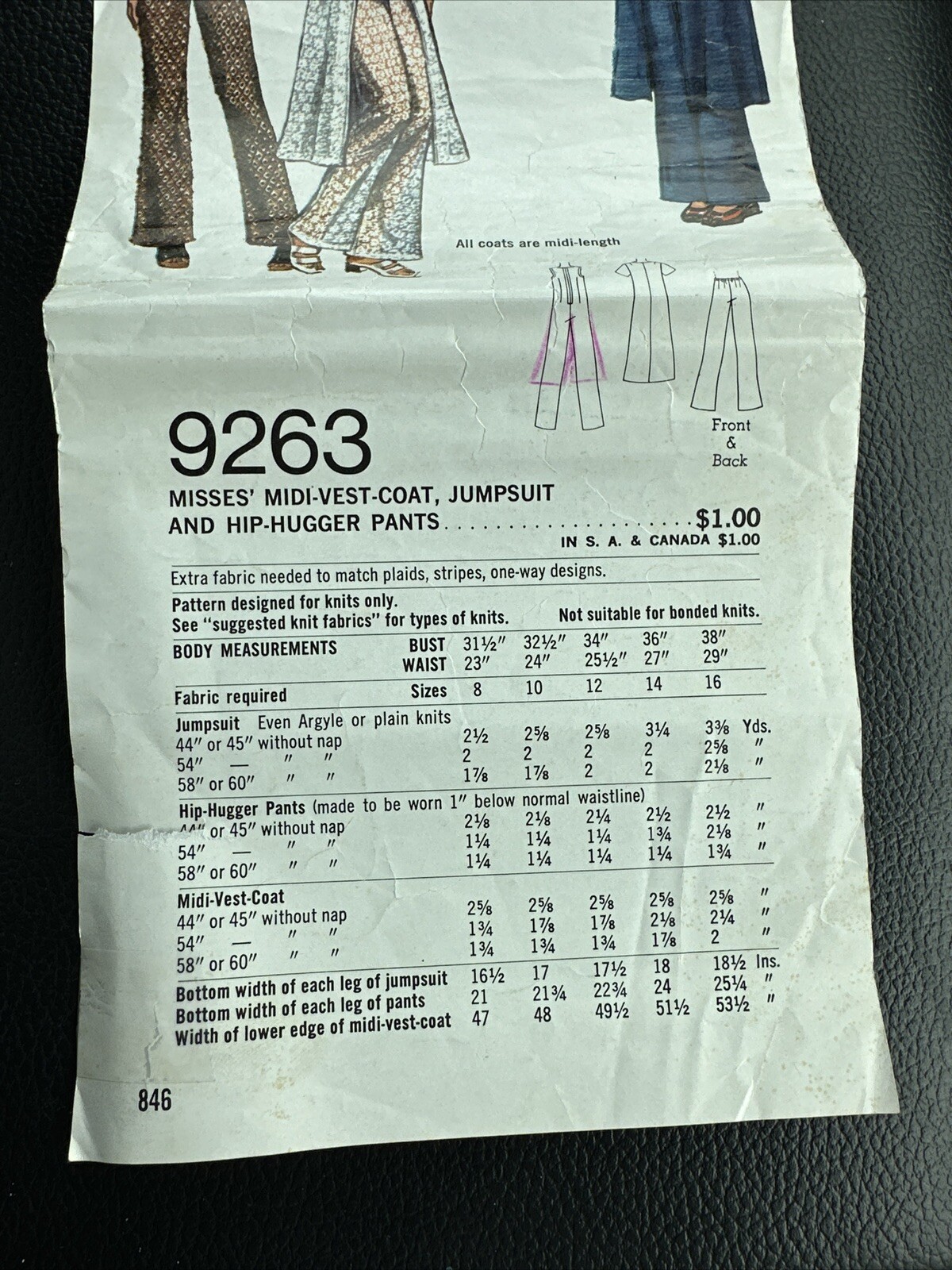 UNCUT 1970’s Simplicity 9263 Midi-Vest-Coat Jumpsuit Hip-Hugger Pants ...