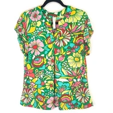 DEAR SCARLETT Lizzy Cap Sleeve Top in Retro Green Floral, size Medium