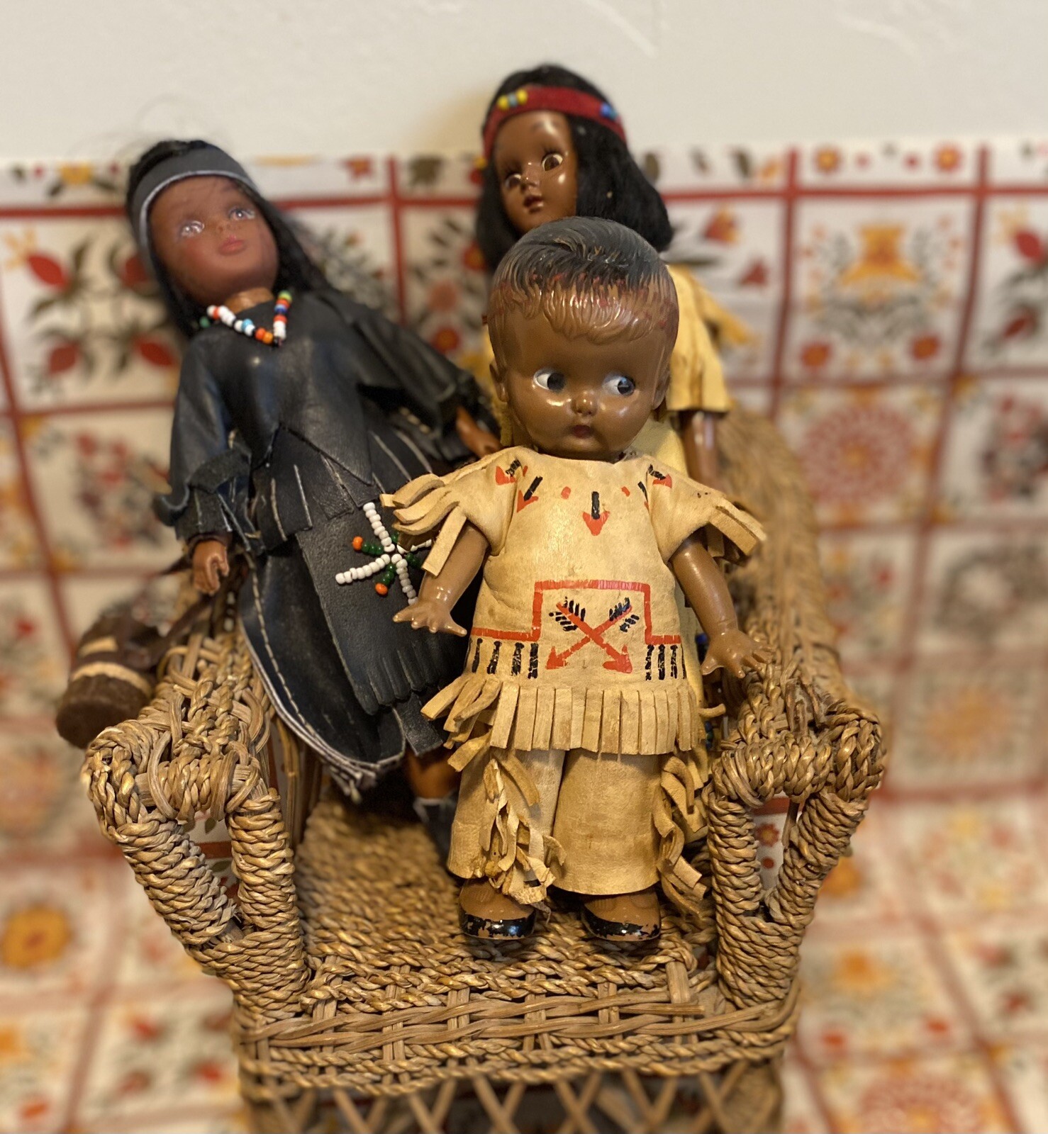 vintage Doll Lot -3 Native American 1960&rsquo;s, Leather Beading Knickerbocker Cute