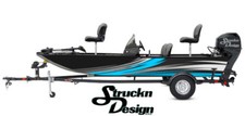 Boat Wrap Black Gray Blue Vinyl Graphic Decal Kit Fishing Abstract Waved Lines