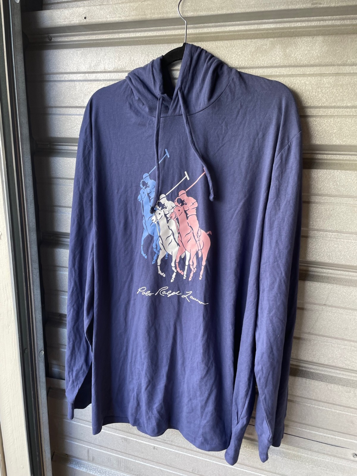 Polo Ralph Lauren Big Pony blu manica lunga t shirt con cappuccio uomo 2XL