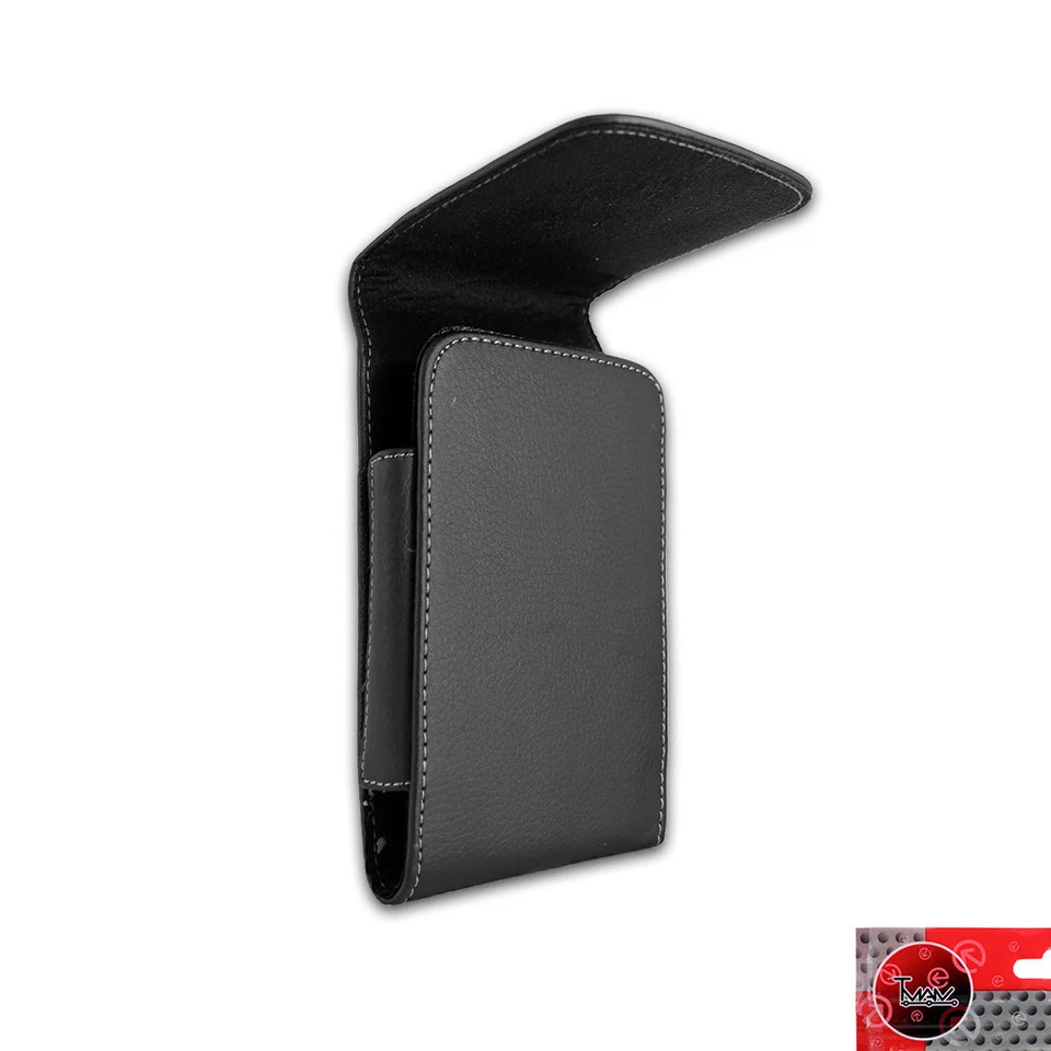 Funda protectora vertical con clip para cinturón de cuero negro para Apple iPhone SE Foto 3 de 4