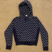 Champion Reverse Weave Hoodie Sweatshirt Women's Medium Navy Blue AOP Logo