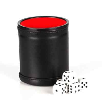 PROFESSIONAL  LEATHERETTE BAR DICE CUP  AND FIVE ROUNDED CORNER DICE