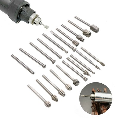 20pc HSS Carbide Burr Set Rotary Drill Bits Die Grinder Carving Engraving Dremel