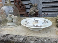 Compotier  / coupe a mignardise en ceramique Anglaise decor chasse et fleurs