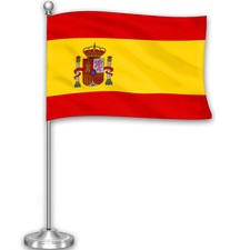G128 Spain Spanish Deluxe Desk Flag Set 8.5x5.5 In Printed 300D Polyester