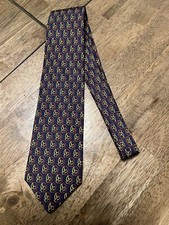 GORGEOUS BURBERRY Equestrian Horse Bit Pattern Navy Blue Pure Silk Tie