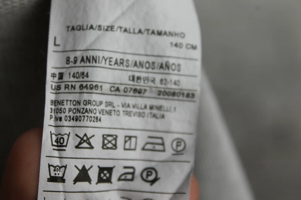 United Colors Of Benetton Girls Hoodie Full Zip UCB Logo Grey Sz L 8-9 Years  - Image 4 of 4