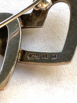 925 TH M Triple Heart Marcasites Sterling Silver Brooch Pin