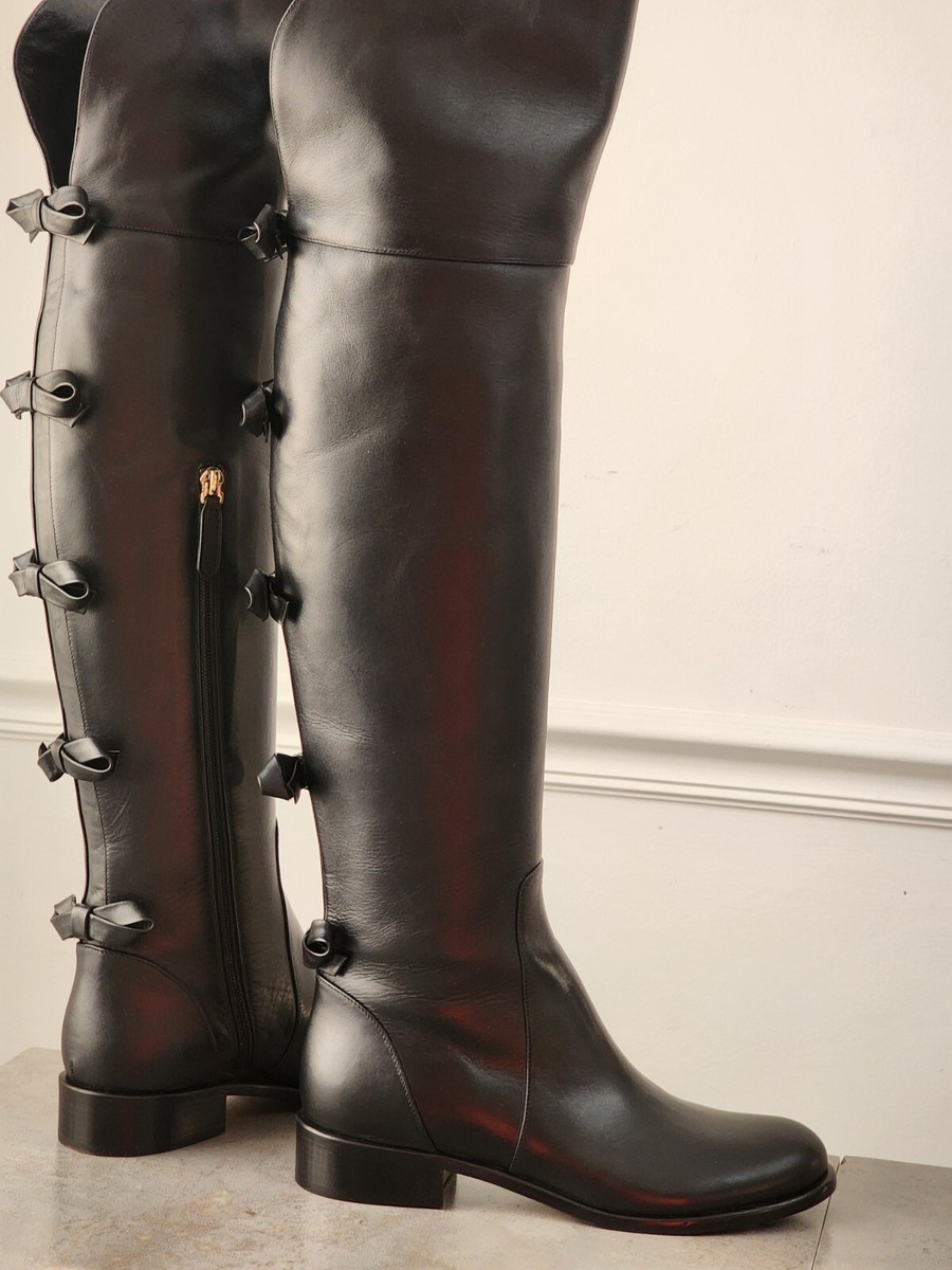 VALENTINO GARAVANI 36/6 BLACK LEATHER BOOTS 'N BOWS FOR VALENTINO GARAVANI 36/6 BLACK LEATHER BOOTS 'N BOWS FOR