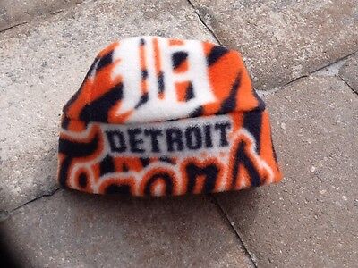 Orange & Blue Tiger Striped Detroit Fleece Hat D Design Fits baby thru adults