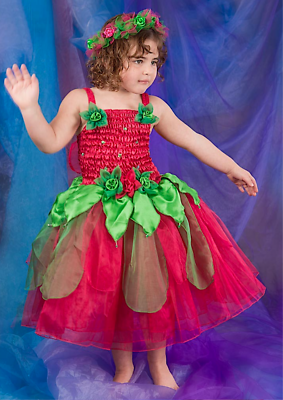 Girls Fairy Dress Costume Kids Fairy Dress Rose Petal & Free Matching  Headpiece | eBay