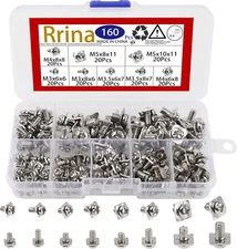 160Pcs M3 M3.5 M4 M5 Terminal Block Screws Assortment Kit with Square Washers, N