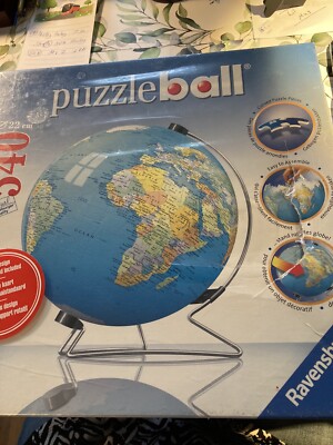 Puzzleball World Globe Sphere Ravensburger 3D Puzzle 540 Pieces w/ Display Stand