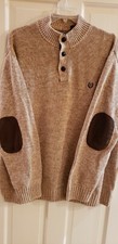 CHAPS MEN’S ELBOW PATCH PULLOVER BROWN COTTON SWEATER SIZE 2XT/2TGL