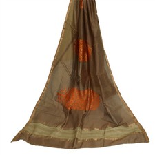 Sanskriti Vintage Long Brown Dupatta/Stole Pure Chanderi Cotton Embroidery Woven