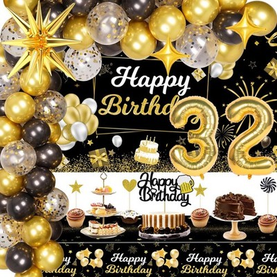 32nd Birthday Decorations for Him, 32 Birthday Decorations Include Black and ...