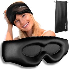 Sleep Mask 3D Mulberry Silk Blackout Eye Cover Travel Black MyHalos Women Cups