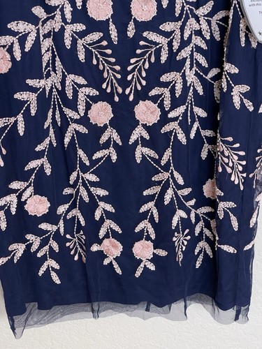 Adrianna Papell Kleid Damen Größe 16 Blau Rosa Blumen Perlen Pailletten Transparent - Bild 5 von 12
