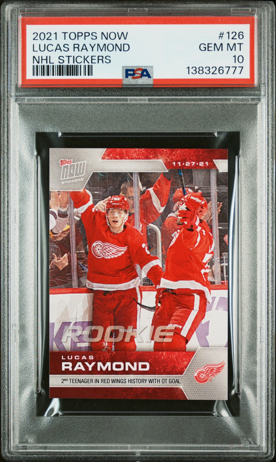 2021 TOPPS NOW NHL STICKERS #126 LUCAS RAYMOND PSA 10