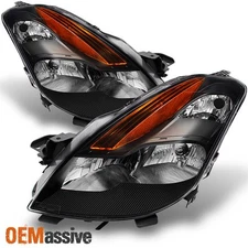 Fits 08-09 Altima 2Dr Coupe Black Bezel Halogen Type Headlights Replacement Lamp