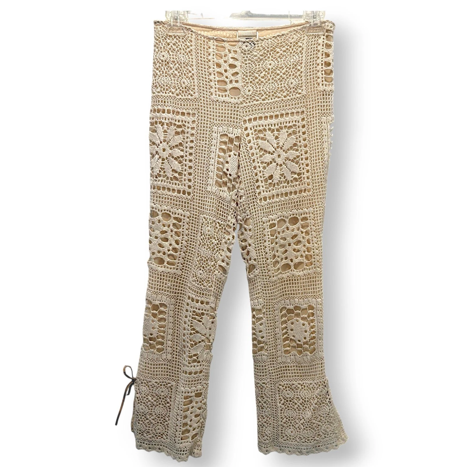 Gianfranco Ferre Italy Womens Crochet Pants 28 (27x25) Cream RARE 1970s READ