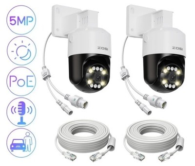 ZOSI 2 x C296 5MP 3K PoE PT Add-on Camera AI Face Human Detection With Cables