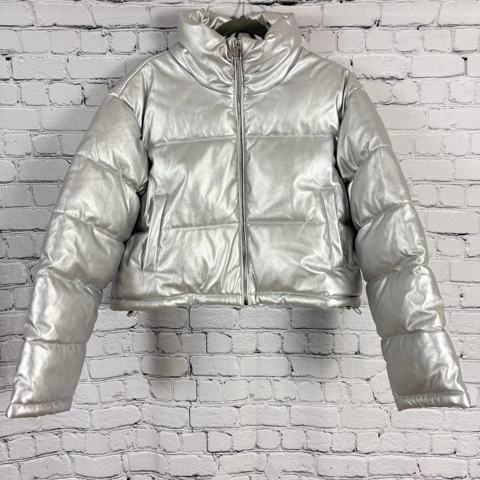 Jaqueta acolchoada 7 Seven For All Mankind cinza prata metálica feminina tamanho G - Imagem 3 de 4