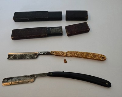 Straight Razor Lot of 2 With Cases Extra Hollow Ground Sheffield J. Albert