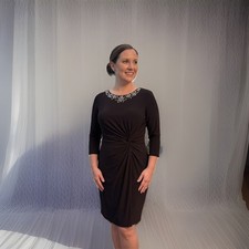 Alex Evenings black polyester sheath dress With Rhinestone Collar Sz 14P