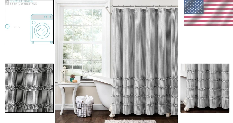 Vintage Stripe Yarn Dyed Cotton Shower Curtain, 72" x 72" - Chic Cottage Style - Image 2 of 4