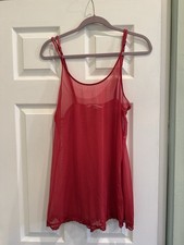 Victoria's Secret Red Mesh Sheer Lace Full Slip Adjustable Strap Size M