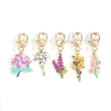 5 Pack Flower Keychain Set - Enamel Flower Charms for Handbags - Cute Keychain