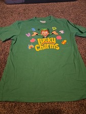 Lucky Charms Youth Boys Leprechaun Mascot Green Cereal Shirt NWT Large 10-12