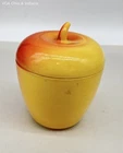 Milk Glass Apple Lidded Canister Candy Dish Yellow Red Shaded Vintage 4 Inch