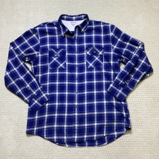 IZOD Mens Blue White Plaid Long Sleeve Button Down Flannel Shirt Size L