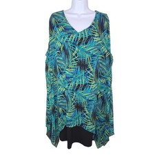 Catherines Tropical Palm Leaf Print Asymetric Hem Knee Length Dress Size 3X