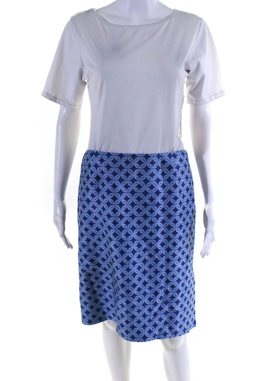 Lafayette 148 New York Womens Blue Silk Abstract Print Lined Skirt Size 8