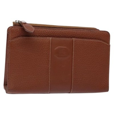BURBERRY Clutch Bag Leather Brown Gold Auth bs28752 | eBay