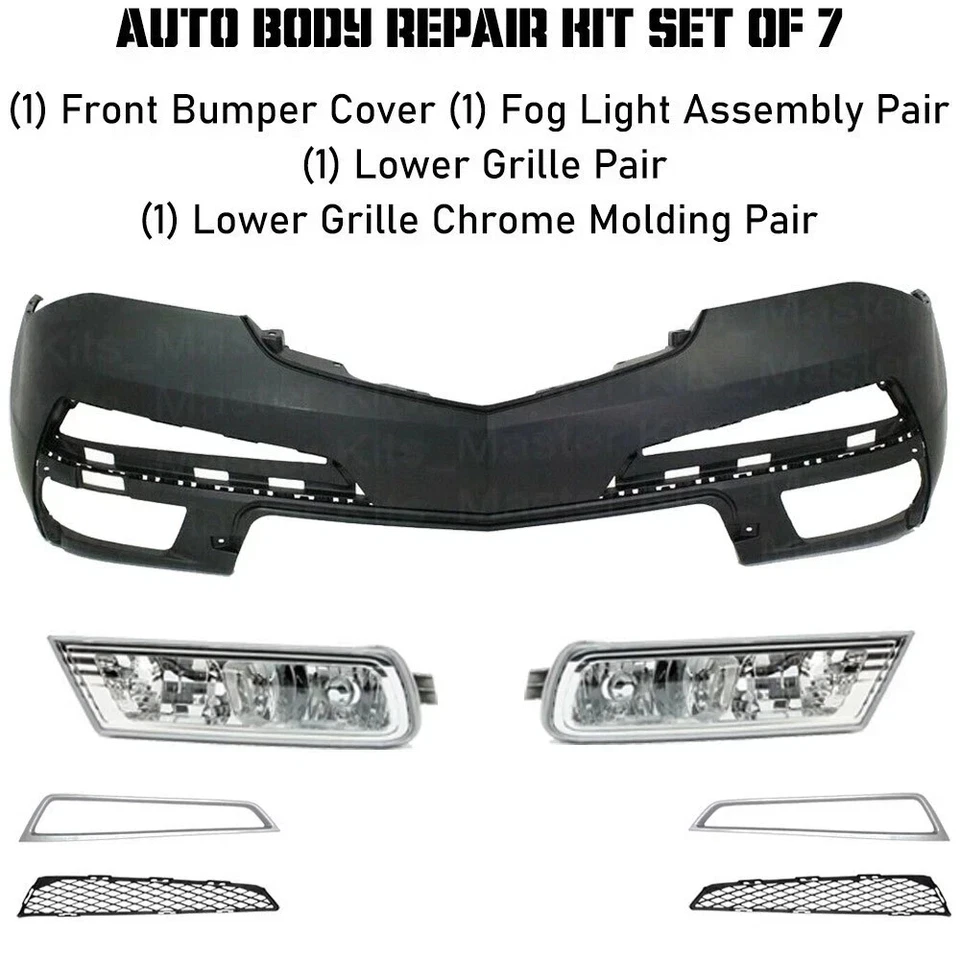 Front Bumper Cover Fascia & Fog Light Assembly Kit For 2010-2013 Acura MDX - Imagem 2 de 4