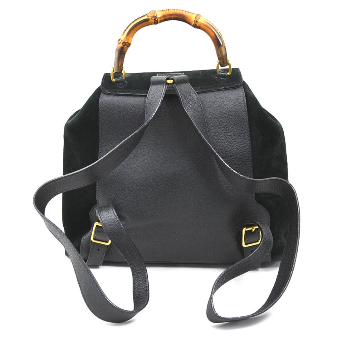 GUCCI Bamboo Suede Leather Backpack Black Gold Used Ladies 80cm Free Shipping thumbnail 3