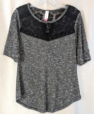No Boundaries Junior Sz 2XL (19) Top Black Lace Bodice Short Sleeve Knit Goth