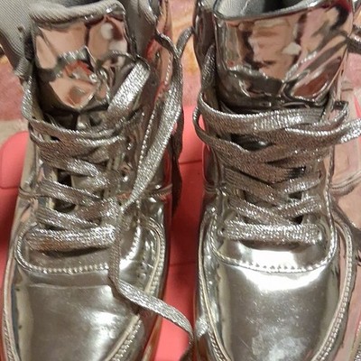 Forever Silver High Top Women's Sneakers Lace Up Shiny Casual Athletic Shoes