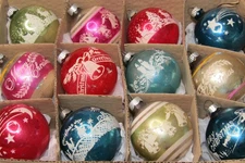 Lot VTG Glass Pictured MOON BELL TOYS SLED BALL Christmas Ornament Shiny Brite