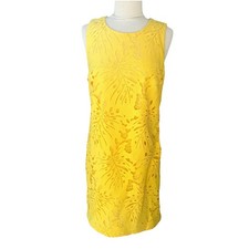 Banana Republic Bright Yellow Leaf Pattern Shift Dress Sz 6 Summer
