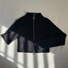 Zara Kids Black Zip Up Jacket Mock Neck Fitted Size Girls M Age 8-10